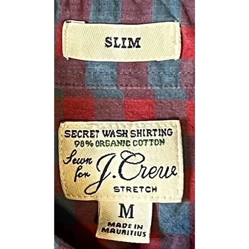 J.Crew Secret Wash Slim Fit Red Blue Gingham Shirt Men's M